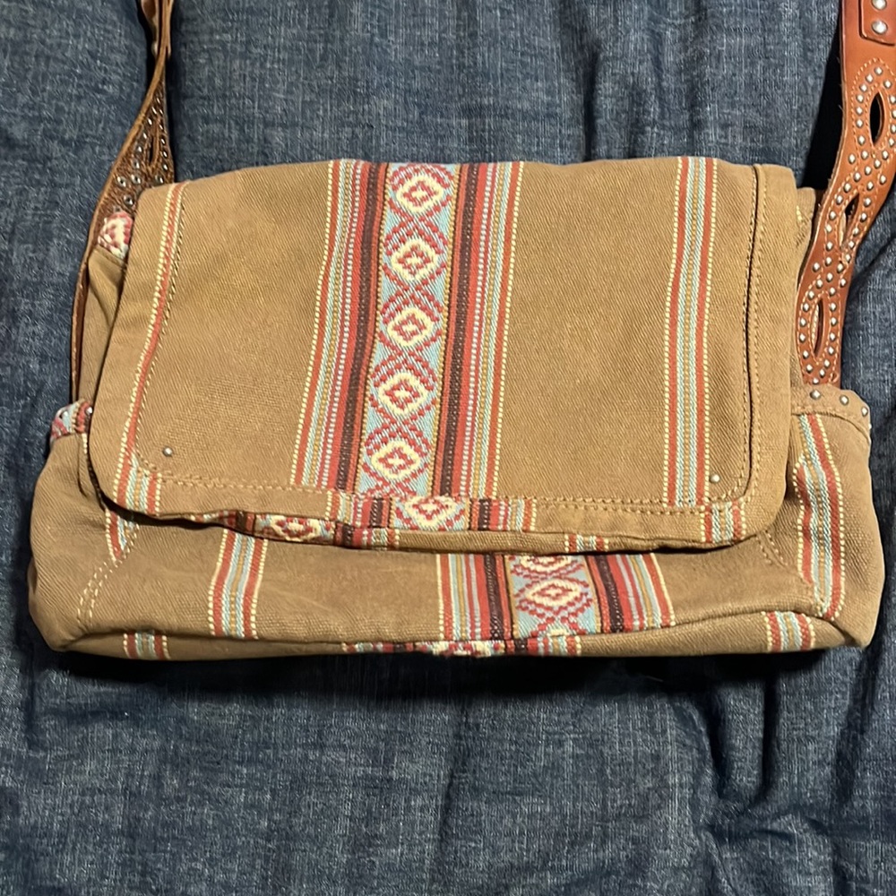 Vintage Fossil Crossbody Bag Canvas with Leather & Stud Accents - Picture 2 of 8